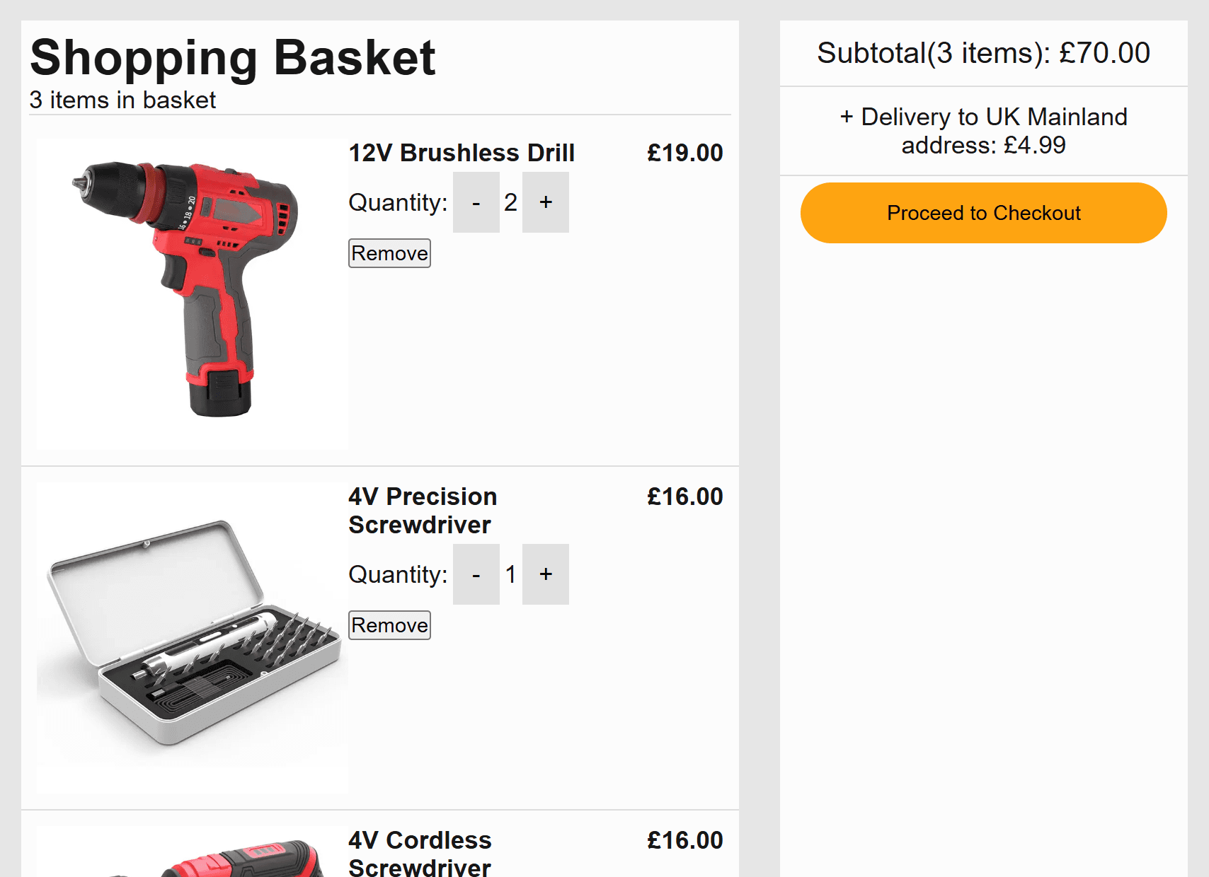 A screenshot of the EcoDrill shopping basket page